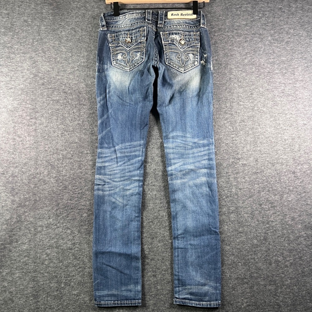 Rock Revival Alivia Skinny Jeans Distressed Blue Fleur De Lis Size‎ 25